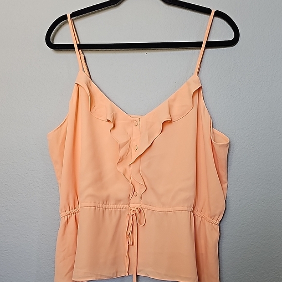 Express Romantic Flirty ruffle button front peplum cami XL - Picture 2 of 11